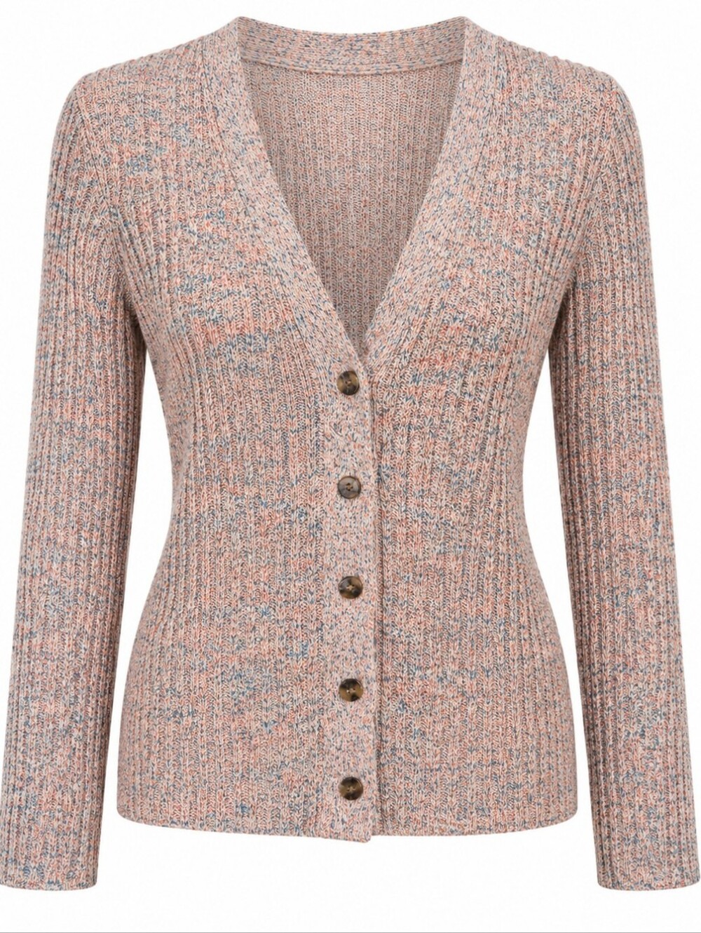 LOFT | NWT Marled V-Neck Button Cardigan Peach Navy Knit Sweater | S - Picture 1 of 5